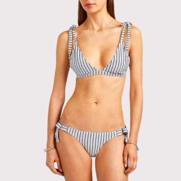 Suboo Cabana Triangle Tie Striped Seersucker 2 pc Bikini Swimsuit 8 NWT - Picture 2 of 9